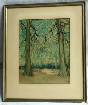Heertje van Doornik - Aquarel, “Bos” - gesigneerd & ingelijst – ca 1920 verkocht voor € 50!