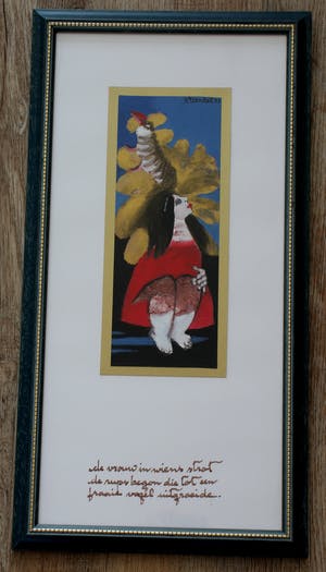 Ans Wortel - Ingelijste gouache: "De vrouw in wiens strot..." - 1993 (mooie lijst!) kopen? Bied vanaf 225!