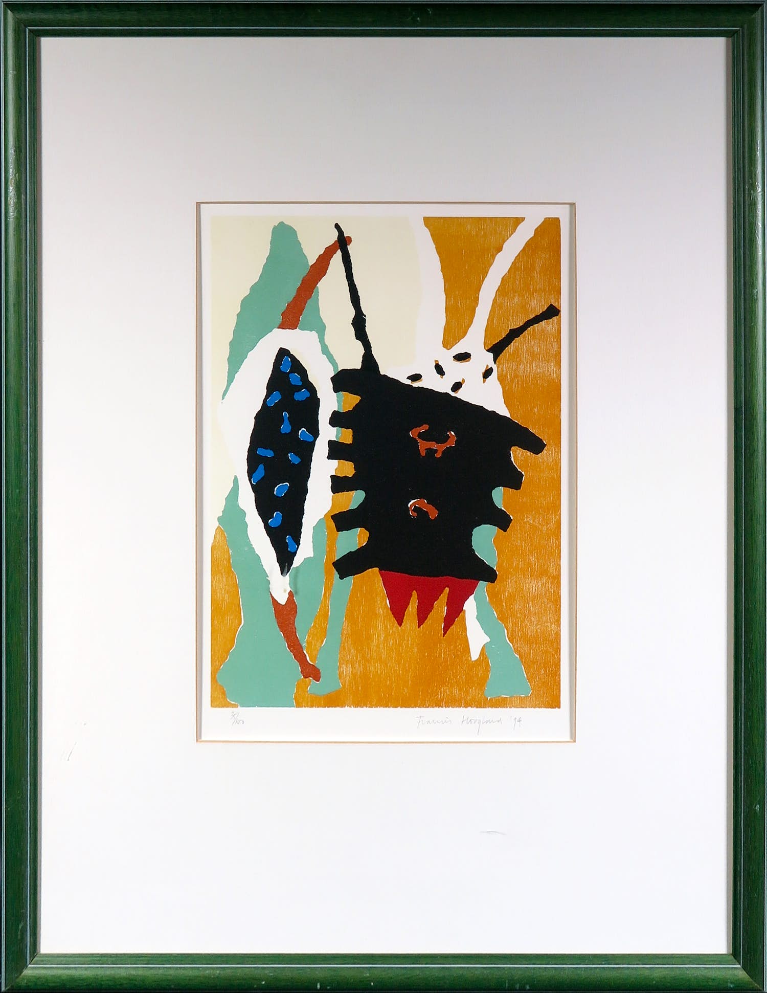 Francis Hoogland - Houtsnede, Zonder titel - Ingelijst kopen? Bied vanaf 1!