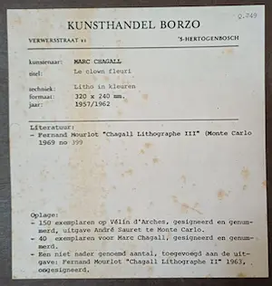 Marc Chagall - Le clown fleuri kopen? Bied vanaf 200!