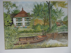 Jan van Bragt - Aquarel , landhuis met een roeiboot. kopen? Bied vanaf 20!
