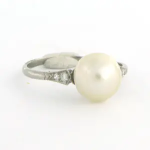 Platina ring met parel en single cut geslepen diamant tot. 0.03ct kopen? Bied vanaf 160!