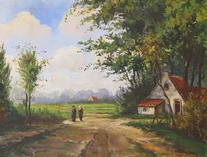 Niet of onleesbaar gesigneerd - Olieverf op paneel, Landschap - Ingelijst kopen? Bied vanaf 10!