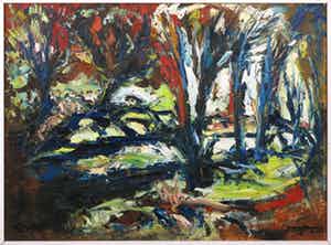 Berry Brugman - Olieverf op paneel, Bomen - Ingelijst verkocht voor € 100!