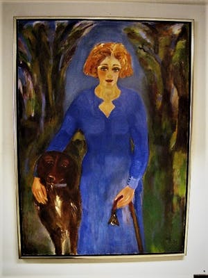 Niet of onleesbaar gesigneerd - GROOT Acryl op doek - Vrouw met hond - collectie hans Jorritsma kopen? Bied vanaf 1!