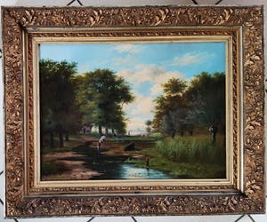 Marinus Adrianus Koekkoek - Landschap met koeien en hengelaar bij een beek kopen? Bied vanaf 850!