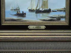 Jens Joppe - Miniatuurschilderij “Schepen” , olieverf op panneel - ingelijst – 13 x 18 cm. kopen? Bied vanaf 100!