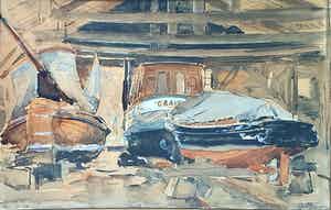 Meindert Butter - Havengezicht | Ingelijst verkocht voor € 85!