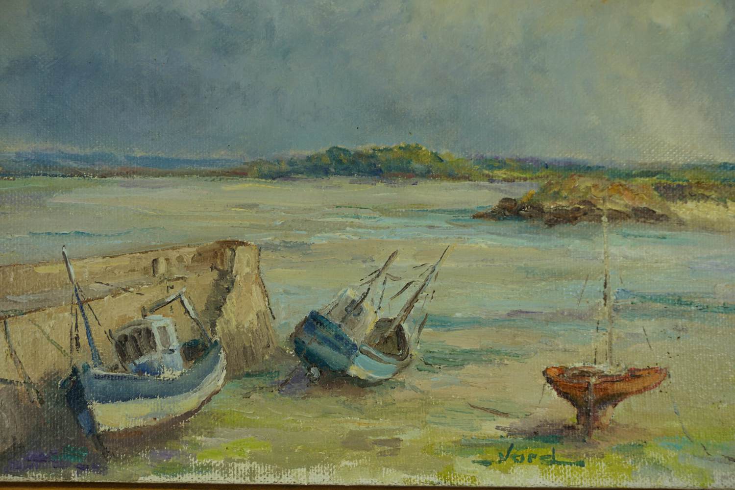 Niet of onleesbaar gesigneerd - Drooggevallen scheepjes aan Frans strand kopen? Bied vanaf 10!