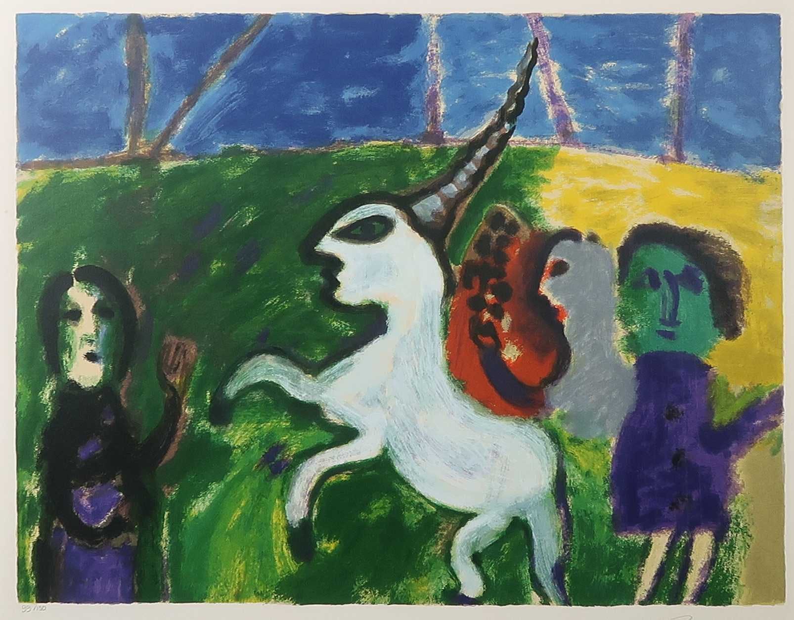 Eugene Brands - Zeefdruk, De eenhoorn - Ingelijst kopen? Bied vanaf 250!