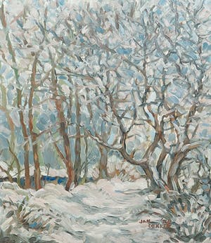 Jan Dekker - Olieverf op Hardboard, Winterbos, Ingelijst kopen? Bied vanaf 1!