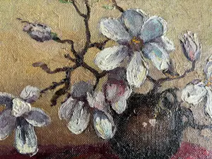 Leonard Pieter Versteeg - bloesemtakje in aardewerk pot (olieverf op doek op paneel) kopen? Bied vanaf 35!