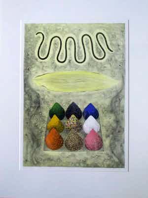 Lon Buttstedt - Nine directions, palm leaf, road | Ingelijst verkocht voor € 45!