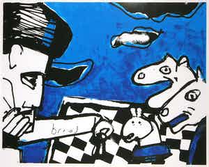 Herman Brood - Kleurenzeefdruk CHESS--- Handgesigneerd---ZEER GROOT!!!!! verkocht voor € 1!