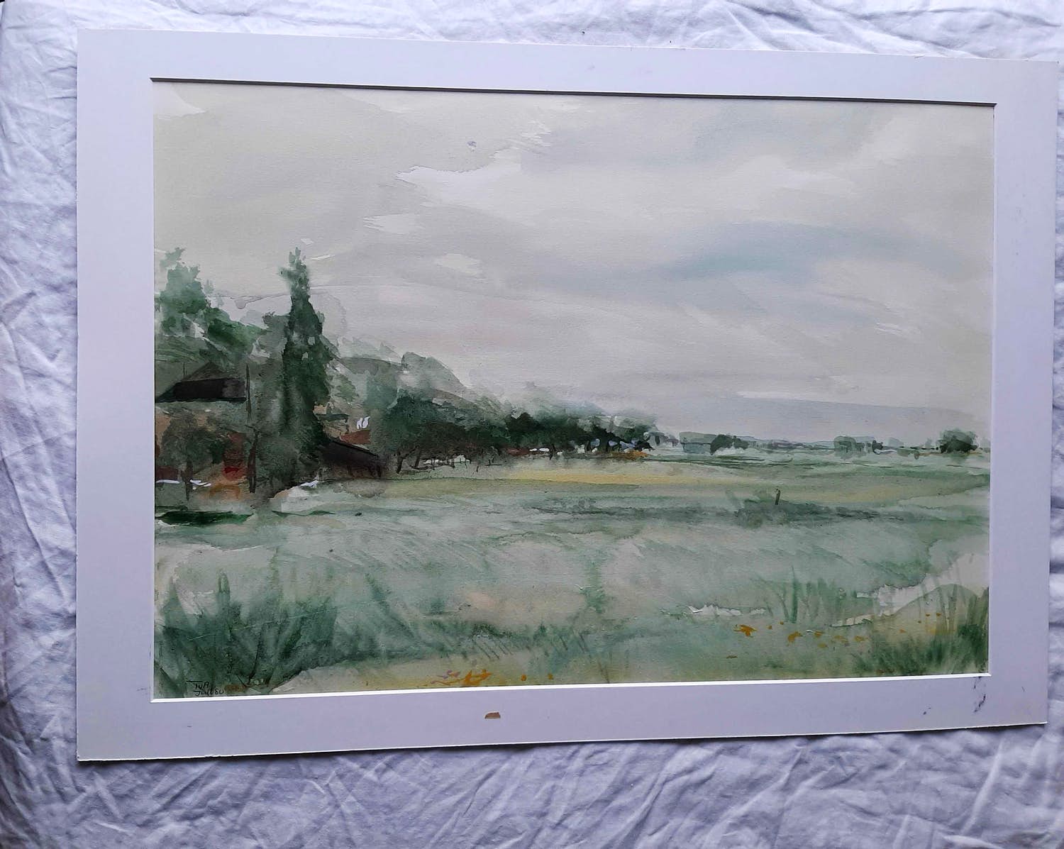 Niet of onleesbaar gesigneerd - Weide met bosrand - gesigneerd `TvA` kopen? Bied vanaf 1!