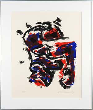 Theo Wolvecamp - Litho, Abstract figuur - Ingelijst verkocht voor € 100!