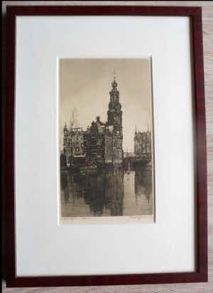 Johannes Josseaud - Ets, Munttoren te Amsterdam verkocht voor € 35!