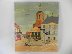Niet of onleesbaar gesigneerd - BATES- Naïef geschilderde Bloemenmarkt Roosendaal 3 kopen? Bied vanaf 1!