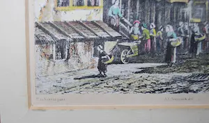 Petrus Gerardus Vertin - 19e eeuws straatje, mogelijk Haarlem - handgekleurde litho naar P.G. Vertin kopen? Bied vanaf 25!