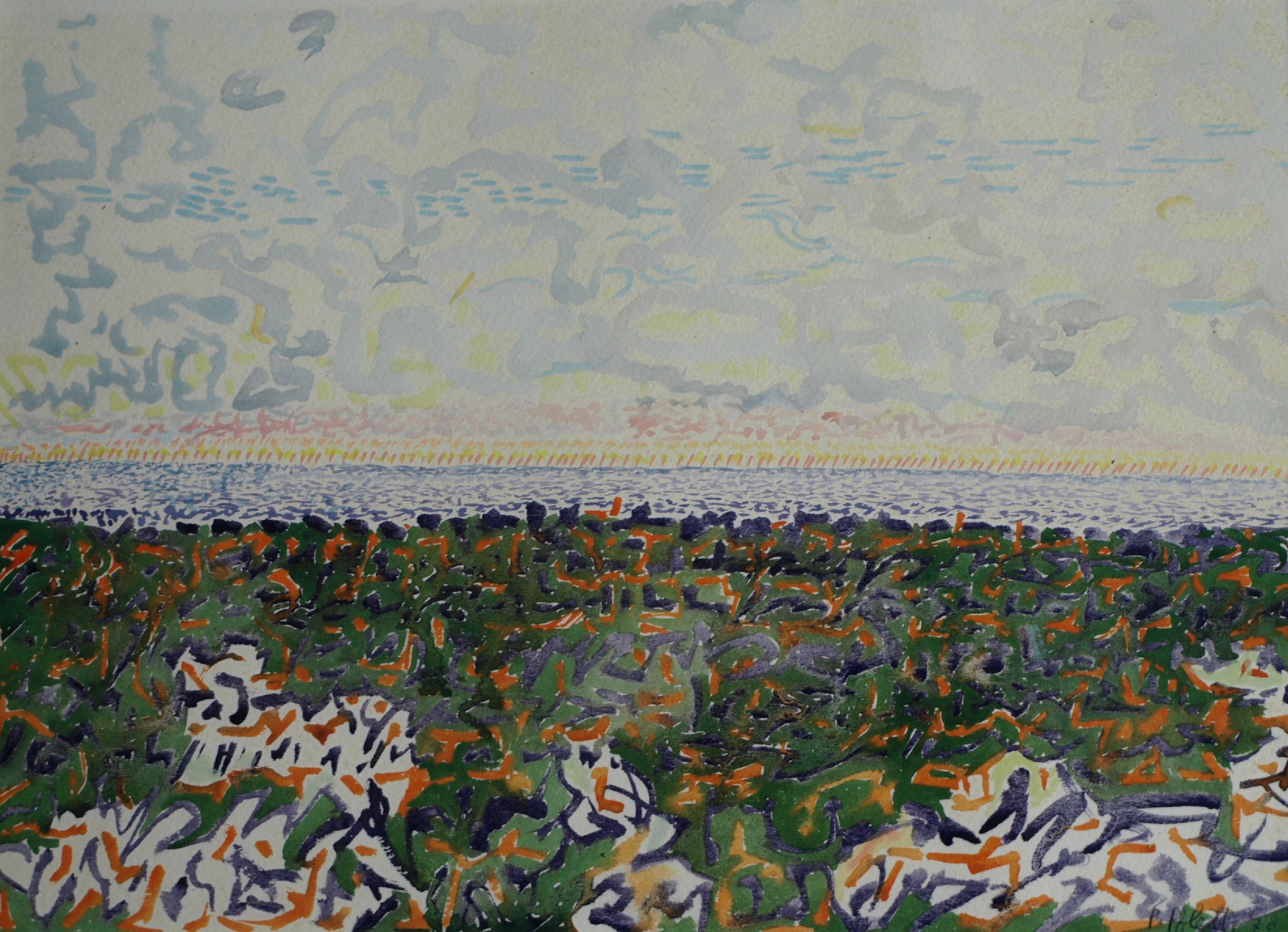 Pietro Poletti - Aquarel , Land, Water, Lucht – gesigneerd & ingelijst – 1978  verkocht voor € 45!