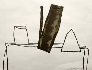 Klaas Gubbels - lithografie | 'Koffiekan met objecten op tafel' | 1987 (BIEDEN VANAF 1 EURO) verkocht voor € 1!