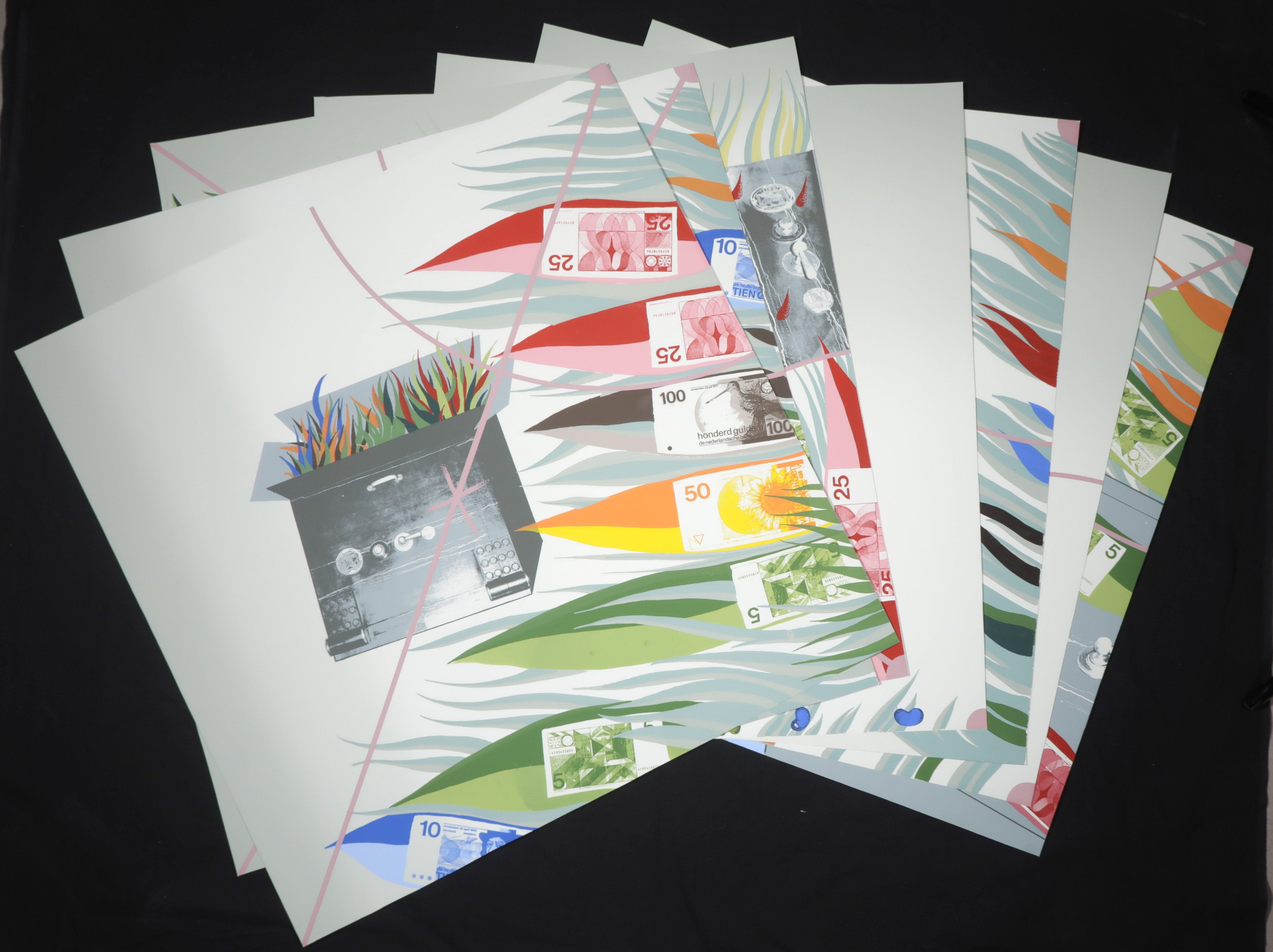 Harrie Schalken - Serie van 7 zeefdrukken, De deellijn tussen besteden en beleggen kopen? Bied vanaf 20!