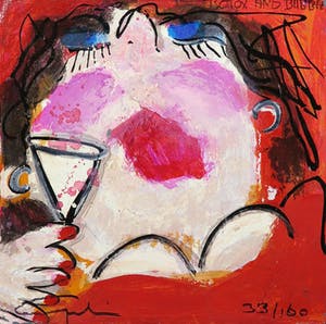 Gerdine Duijsens-Kroeze - Handbewerkte zeefdruk op stevig papier, Botox and Bubbles (met ophangsysteem) kopen? Bied vanaf 20!