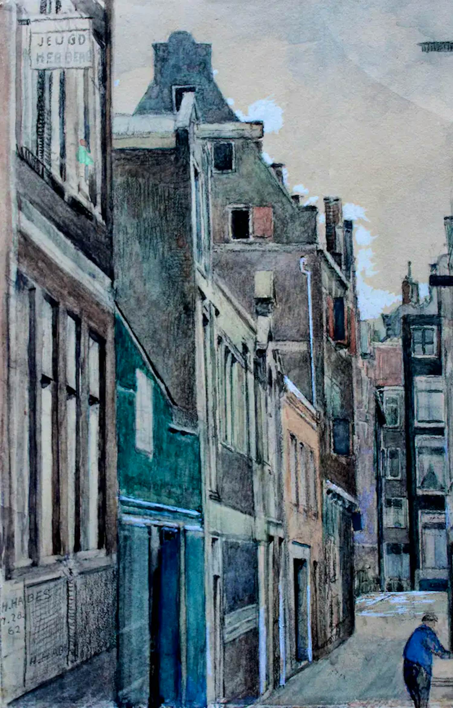 Herman Habes - Gemengde techniek: "Jeugd herberg" - 1962 kopen? Bied vanaf 150!