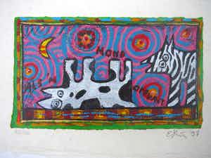 Eric Toebosch - Als 'n hond omvalt -zeefdruk- verkocht voor € 40!