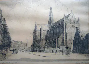 Hendrik Seegers - Grote Markt Haarlem -lijnets circa 1930- kopen? Bied vanaf 35!