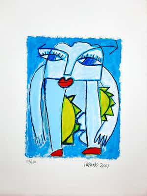 Hannes Kuiper - Geen titel - vrolijke en kleurrijke zeefdruk 26/160 - 21969 verkocht voor € 50!