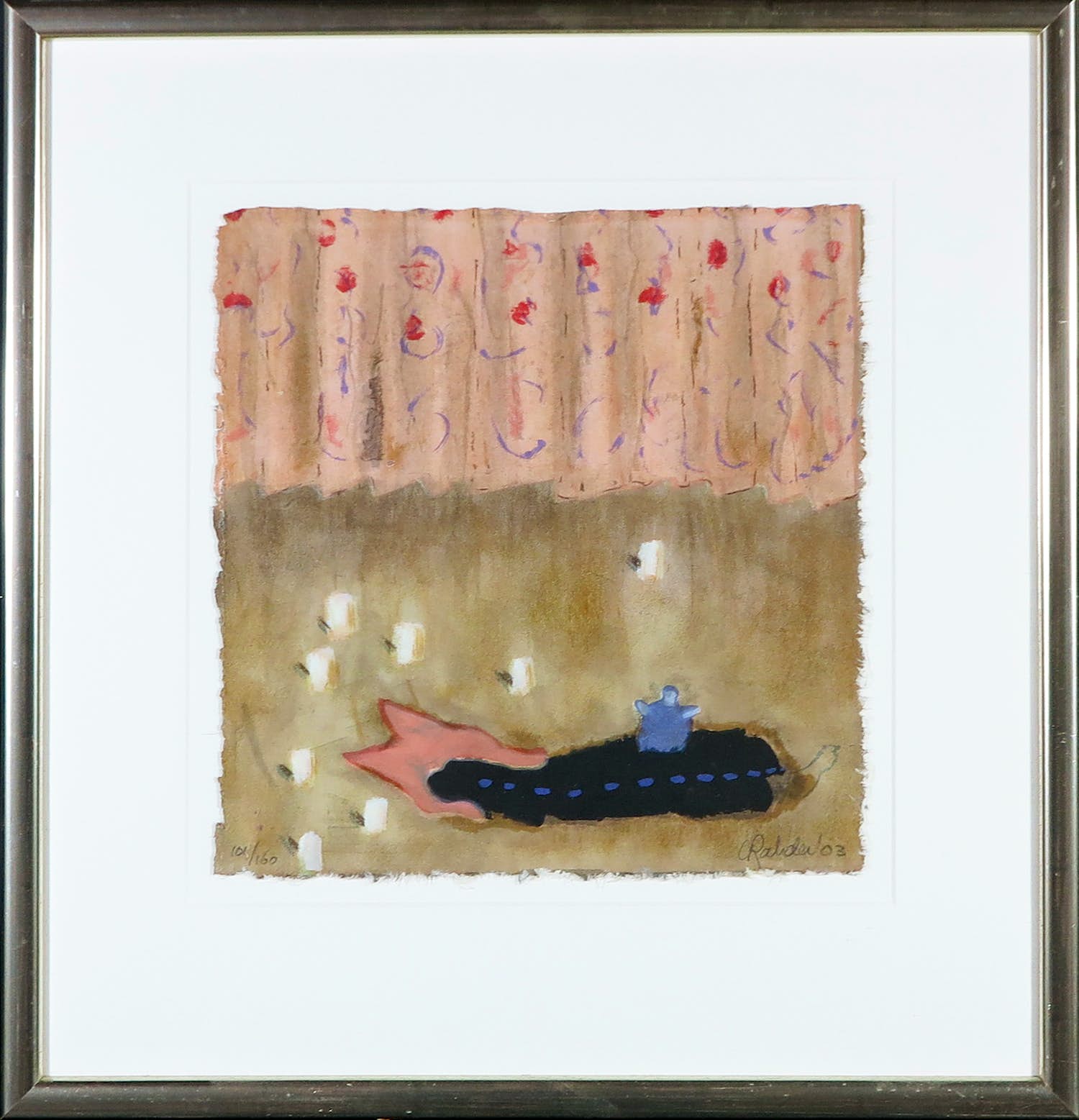 Liesbeth Rahder - Zeefdruk op geschept papier, Zonder titel - Ingelijst verkocht voor € 1!