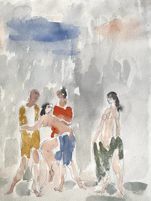 Willem Hofhuizen - Expressionistische voorstelling met figuren, begin jaren 70. kopen? Bied vanaf 50!