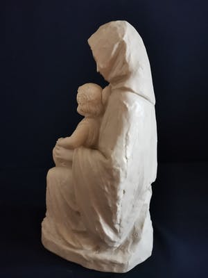 Lorenzo Dal Torrione - Religieus beeld van Moeder met Kind in albast kopen? Bied vanaf 125!