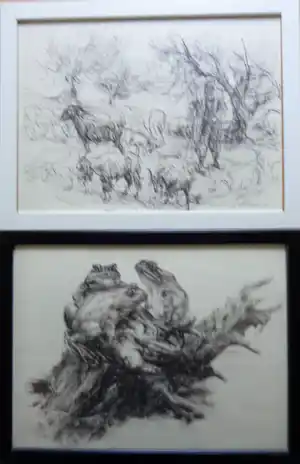 Piet Klaasse - LOT VAN 2 WERKEN / DIEREN / ZW-W OFFSET / 34x44cm / KADER verkocht voor € 3!