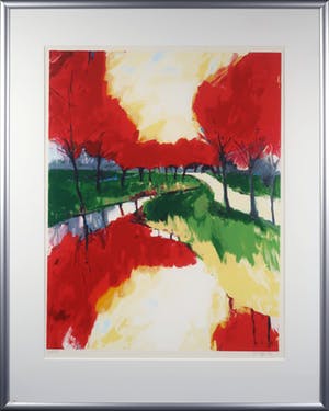 Gerda Elfring - Zeefdruk, Landschap met bomen - Ingelijst (Groot) kopen? Bied vanaf 20!