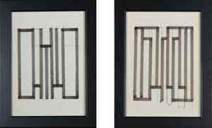 Siep van den Berg - Lot van twee pentekeningen, Geometrisch abstracte compositie - Ingelijst verkocht voor € 35!