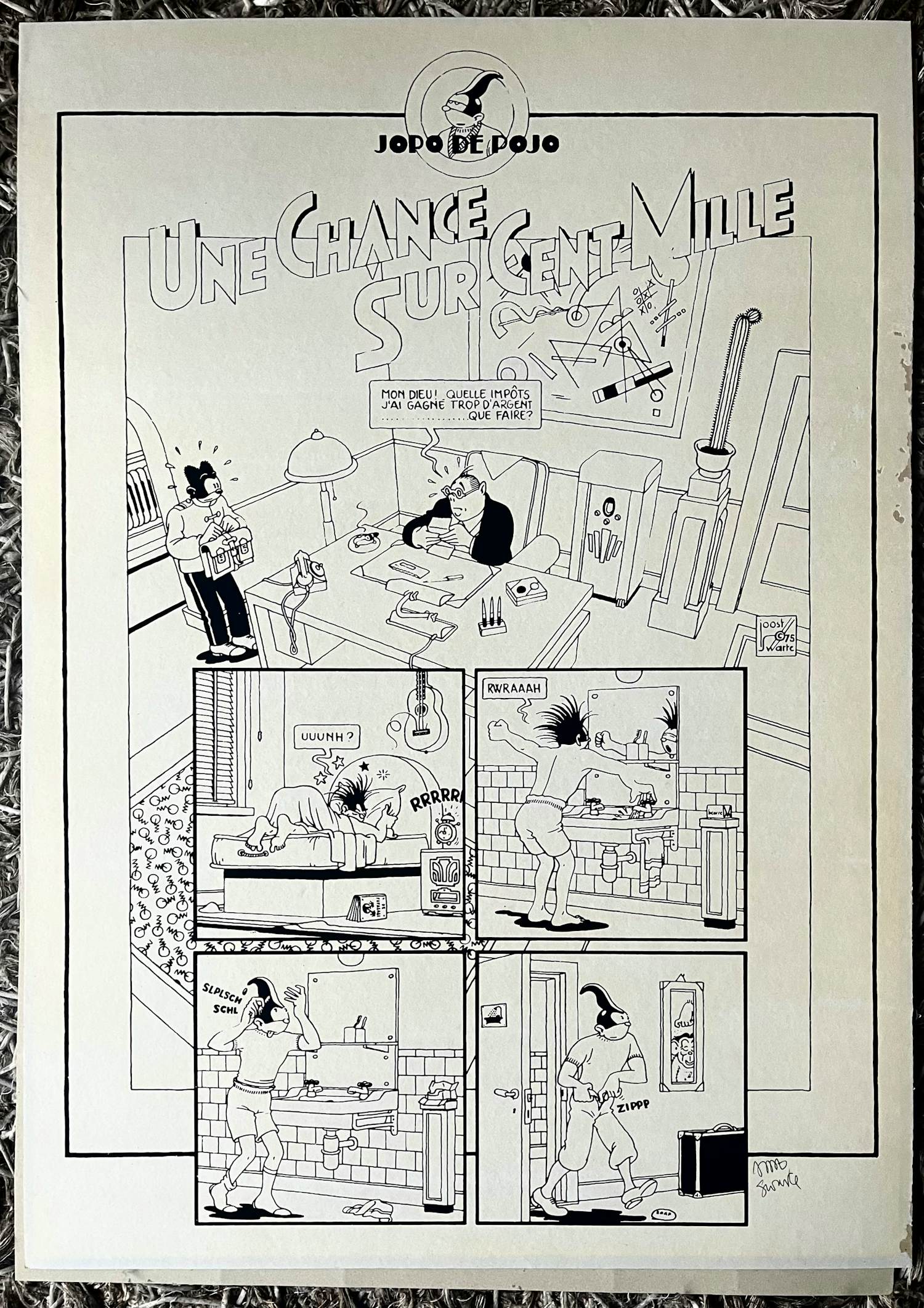 Joost Swarte - Gesigneerde stripdruk – Jopo de Pojo – Une chance sur cent mille kopen? Bied vanaf 50!