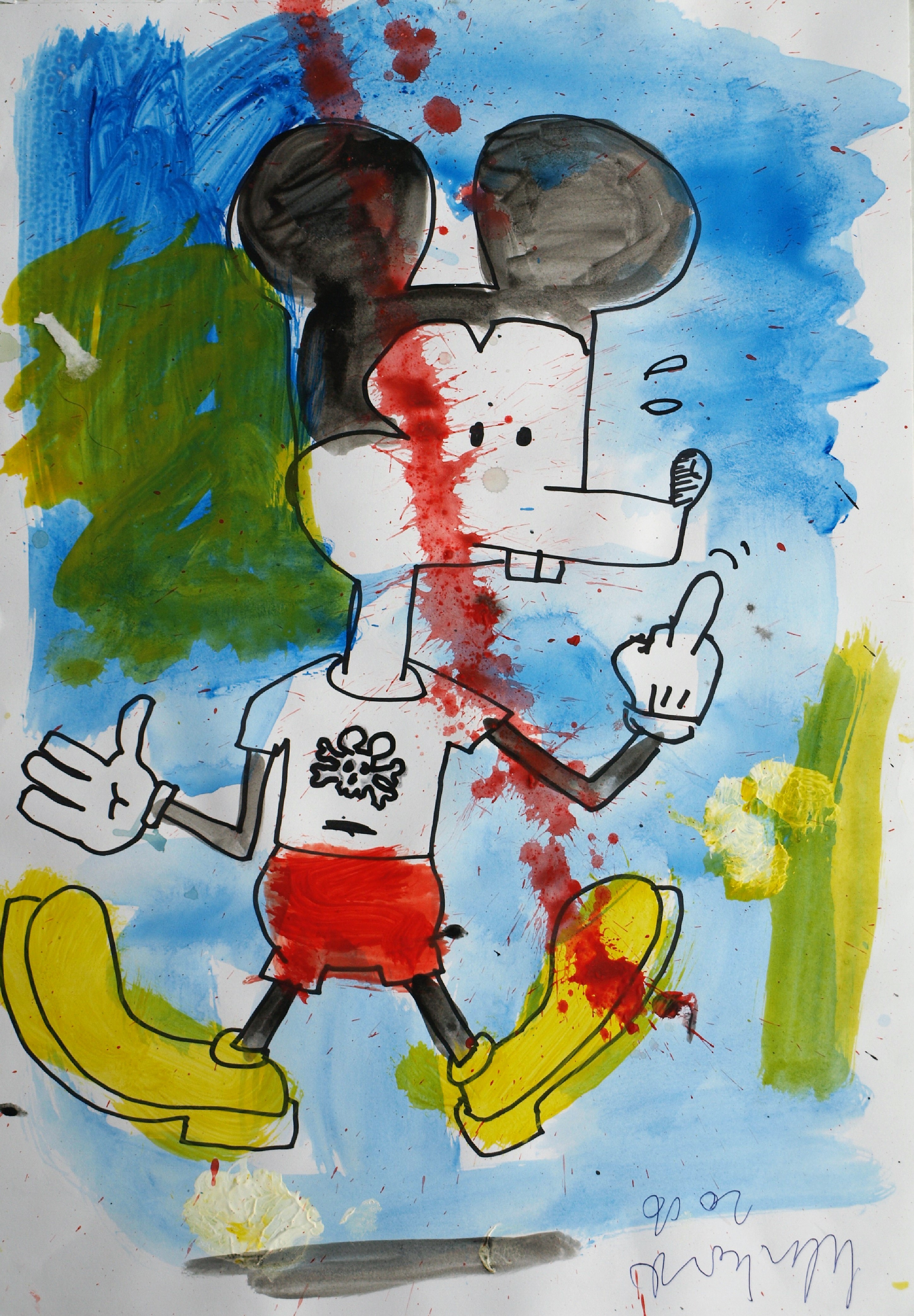 Peter Klashorst - Aquarel , Mickey Mouse geeft zijn Vinger – 2016 kopen? Bied vanaf 25!