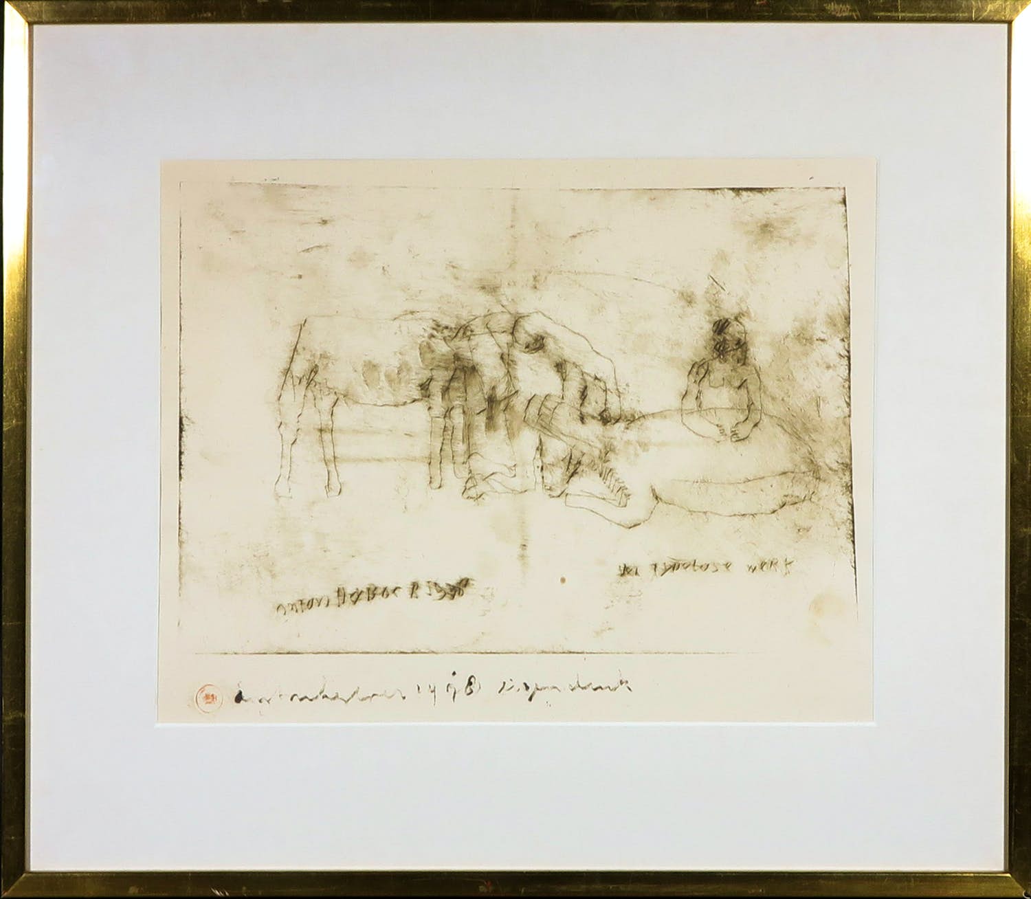 Anton Heyboer - Ets, Zonder titel - Ingelijst verkocht voor € 200!