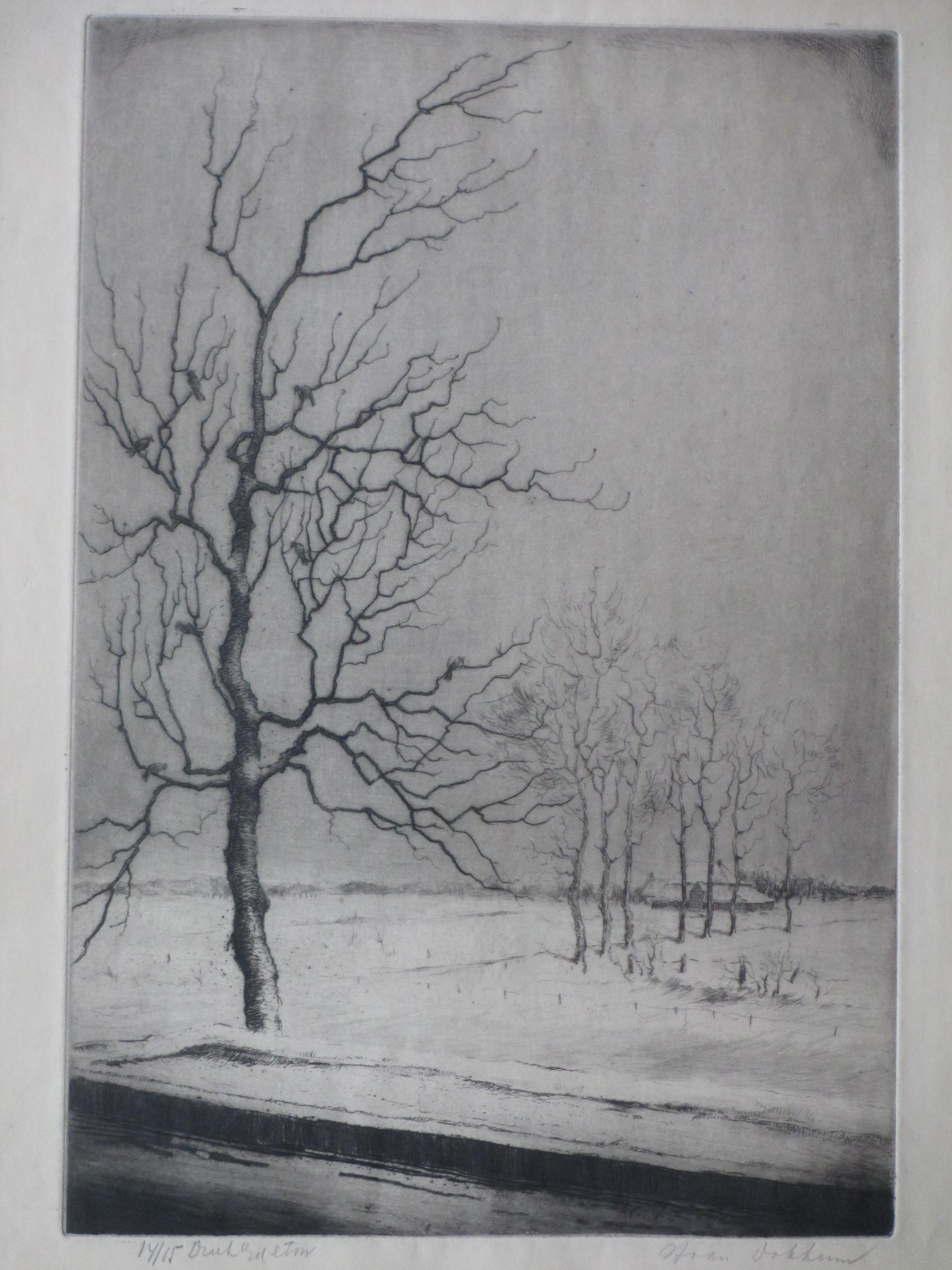 Hans van Dokkum - Winterlandschap - Ets kopen? Bied vanaf 1!