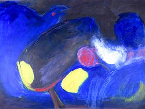 Franscz Witte - Acryl op papier, Blauw met geel kopen? Bied vanaf 1!