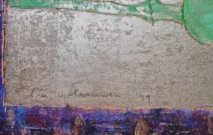 Lia van Leeuwen - Fraai, met grafische technieken gemaakt olieverf op paneel - gesigneerd kopen? Bied vanaf 78!