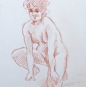 Jan Sluijters (jr.) - Potloodtekening, Hurkend naakt rood kopen? Bied vanaf 1!