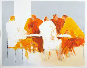 Wil Willemsen - Zeefdruk, Nog even napraten - Ingelijst (Groot) kopen? Bied vanaf 60!