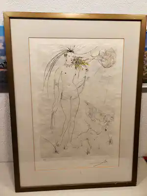 Salvador Dali - Cupido en de naakte vrouw met de blonde haren verkocht voor € 270!