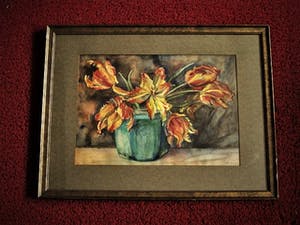 Willem Karel Rees - Rond 1930 - Aquarel - uitgebloeide Tulpen - Lijst & passe partout orig Art-Deco kopen? Bied vanaf 40!