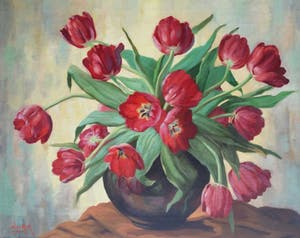 Willem de Kok - Tulpen in vaas. Stilleven. kopen? Bied vanaf 130!