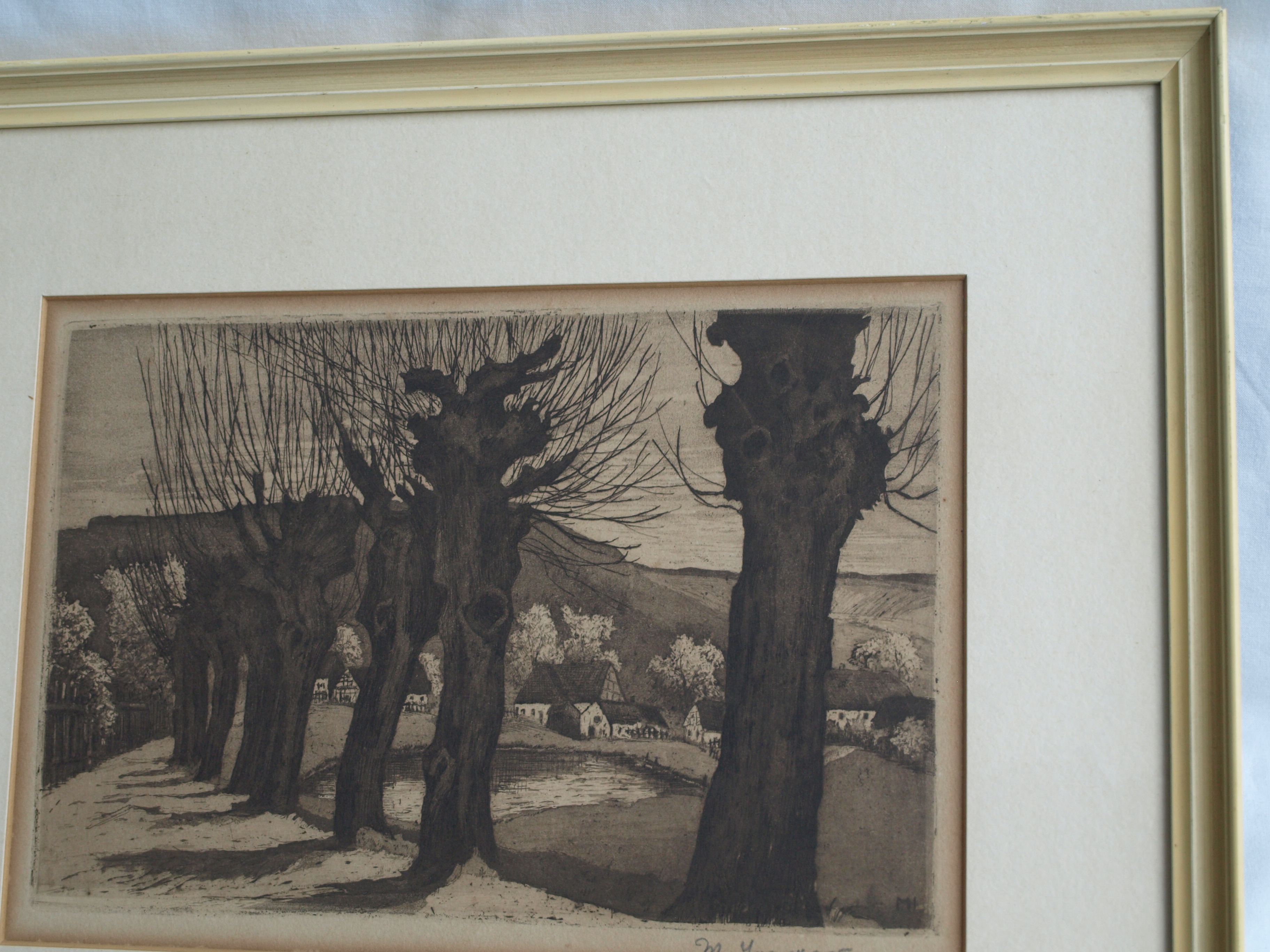 Niet of onleesbaar gesigneerd - Ets, Knotwilgen – gesigneerd & ingelijst – oud kopen? Bied vanaf 1!