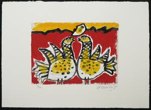 Corneille - Zeefdruk, Twee dieren op muziekpapier kopen? Bied vanaf 1!